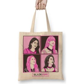 Baskı Dükkanı Blackpink Squared Bez Uzun Saplı Krem Rengi Çanta