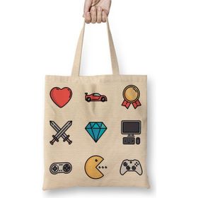 Baskı Dükkanı Blusa Gamer 01 Bez Uzun Saplı Krem Rengi Çanta