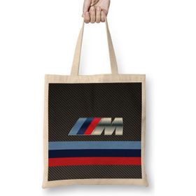 Baskı Dükkanı Bmw M Power Carbon Bez Uzun Saplı Krem Rengi Çanta