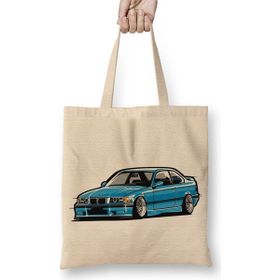 Baskı Dükkanı Bmw Stanced Out E36 Bez Uzun Saplı Krem Rengi Çanta