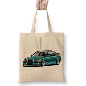 Baskı Dükkanı Bmw Stanced Out E36 Bez Uzun Saplı Krem Rengi Çanta