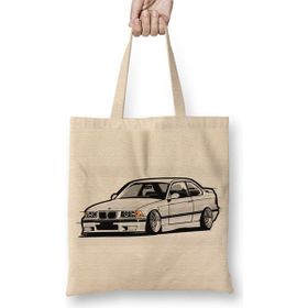 Baskı Dükkanı Bmw Stanced Out E36 Bez Uzun Saplı Krem Rengi Çanta
