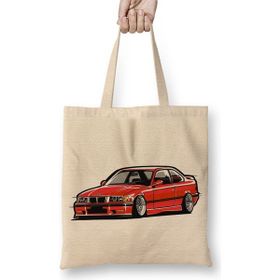 Baskı Dükkanı Bmw Stanced Out E36 Red Bez Uzun Saplı Krem Rengi Çanta