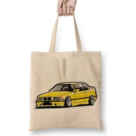 Baskı Dükkanı Bmw Stanced Out E36 Yellow Bez Uzun Saplı Krem Rengi Çanta