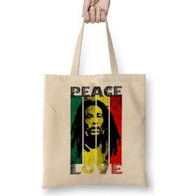 Baskı Dükkanı Bob Marley 01 Bez Uzun Saplı Krem Rengi Çanta