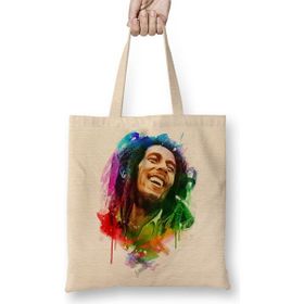 Baskı Dükkanı Bob Marley Mutluluğun Rengi Bez Uzun Saplı Krem Rengi Çanta