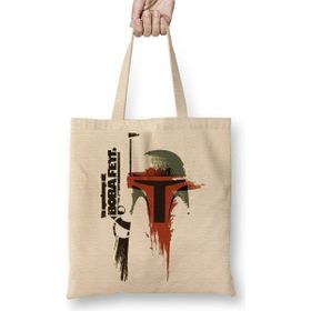 Baskı Dükkanı Bobba Fett Bez Uzun Saplı Krem Rengi Çanta