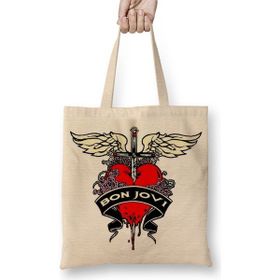 Baskı Dükkanı Bon Jovi Bez Uzun Saplı Krem Rengi Çanta