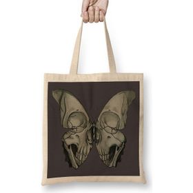Baskı Dükkanı Borboleta Skull Bez Uzun Saplı Krem Rengi Çanta