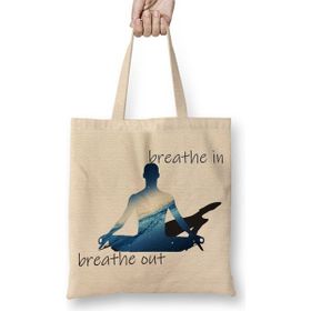 Baskı Dükkanı Breathe In Breathe Out Bez Uzun Saplı Krem Rengi Çanta