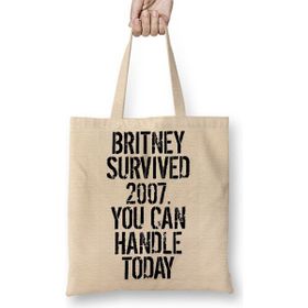 Baskı Dükkanı Britney Survived 2007 Bez Uzun Saplı Krem Rengi Çanta