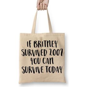 Baskı Dükkanı Britney Survived 2007 Bez Uzun Saplı Krem Rengi Çanta