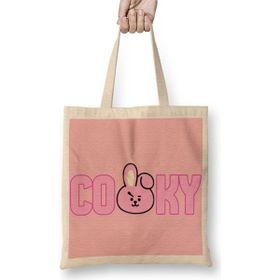 Baskı Dükkanı BT21 Cooky Bts Bez Uzun Saplı Krem Rengi Çanta