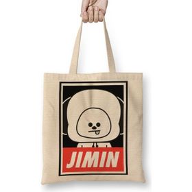 Baskı Dükkanı BT21 Jimin Bts Bez Uzun Saplı Krem Rengi Çanta
