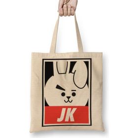 Baskı Dükkanı BT21 Jk Bts Bez Uzun Saplı Krem Rengi Çanta