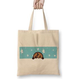 Baskı Dükkanı BT21 Shooky Banner Bts Bez Uzun Saplı Krem Rengi Çanta