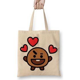 Baskı Dükkanı BT21 Shooky Bts Bez Uzun Saplı Krem Rengi Çanta
