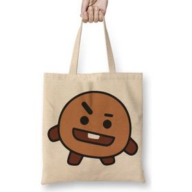 Baskı Dükkanı BT21 Shooky Bts Bez Uzun Saplı Krem Rengi Çanta