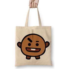 Baskı Dükkanı BT21 Shooky Bts Bez Uzun Saplı Krem Rengi Çanta