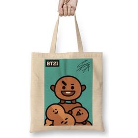Baskı Dükkanı BT21 Shooky Bts Bez Uzun Saplı Krem Rengi Çanta