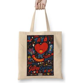 Baskı Dükkanı BT21 Tata Tee Bts Bez Uzun Saplı Krem Rengi Çanta