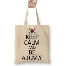 Baskı Dükkanı Bts Army Bangtan Boys Kore Bez Uzun Saplı Krem Rengi Çanta
