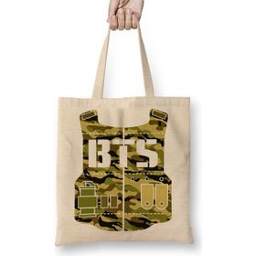 Baskı Dükkanı Bts Army Bez Uzun Saplı Krem Rengi Çanta