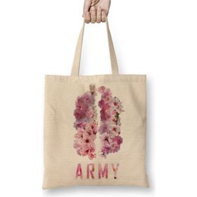 Baskı Dükkanı Bts Army Kpop Bez Uzun Saplı Krem Rengi Çanta