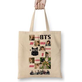 Baskı Dükkanı Bts Bangtan Boys Kpop Bez Uzun Saplı Krem Rengi Çanta