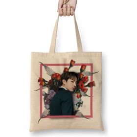 Baskı Dükkanı Bts Bangtan Sonyeondan Floral Jungkook Bez Uzun Saplı Krem Rengi Çanta