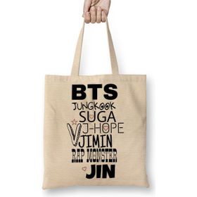 Baskı Dükkanı Bts Bez Uzun Saplı Krem Rengi Çanta