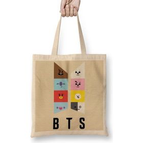 Baskı Dükkanı Bts BT21 Karakterleri Bez Uzun Saplı Krem Rengi Çanta