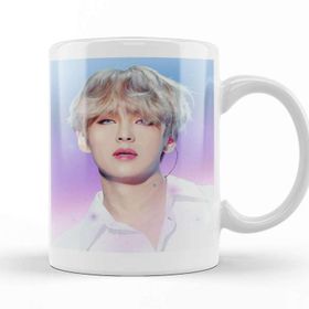 Baskı Dükkanı Bts Tae Painting Effect Blue and Pink Eyes Bts Army Kpop Gift BT21 01 Kupa