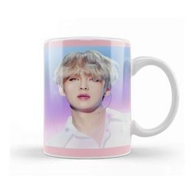 Baskı Dükkanı Bts Tae Painting Effect Blue and Pink Eyes Bts Army Kpop Gift BT21 03 Kupa
