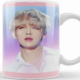 Baskı Dükkanı Bts Tae Painting Effect Blue and Pink Eyes Bts Army Kpop Gift BT21 Kupa