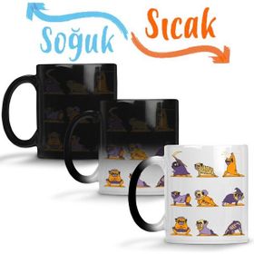 Baskı Dükkanı Bulldog Yoga Pug Köpek Kupa Bardak Porselen