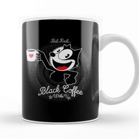 Baskı Dükkanı But First Black Coffee Felix Kupa