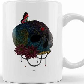 Baskı Dükkanı Butterfly On Colorful Skull Creepy Artist Graphic Kupa