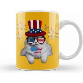 Baskı Dükkanı Cat 4th Of July Gift Independence Day Kupa Bardak
