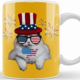 Baskı Dükkanı Cat 4th Of July Gift Independence Day Kupa Bardak