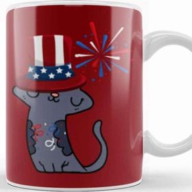 Baskı Dükkanı Cat Independence Day 4th Of July Gift Celebration Patriotic Kupa Bardak