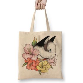 Baskı Dükkanı Cat Portrait In Gladiolus Flowers Pink Edition Kedi Bez Çanta
