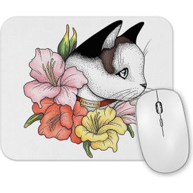 Baskı Dükkanı Cat Portrait in Gladiolus Flowers Pink Edition Kedi Mouse Pad