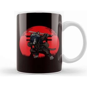 Baskı Dükkanı Cat Samurai Japan Flag Kendo Ninja Warrior Sinobi Kupa Bardak