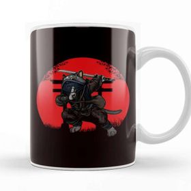 Baskı Dükkanı Cat Samurai Japan Flag Kendo Ninja Warrior Sinobi Kupa Bardak
