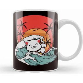 Baskı Dükkanı Cat Surfer Palm Tree Vacation Island Ocean Summer Hawaii Kupa Bardak