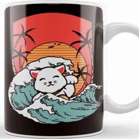 Baskı Dükkanı Cat Surfer Palm Tree Vacation Island Ocean Summer Hawaii Kupa Bardak