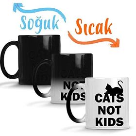 Baskı Dükkanı Cats Not Kids Kediler Çocuklar Değil Kedili Sihirli Porselen Kupa Bardak