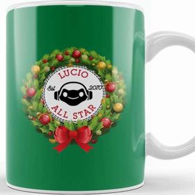 Baskı Dükkanı Christmas All Star Overwatch Lucio Wreath Kupa Bardak