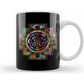 Baskı Dükkanı Colorful Gold Framed Sri Yantra Sri Chakra Kupa Bardak